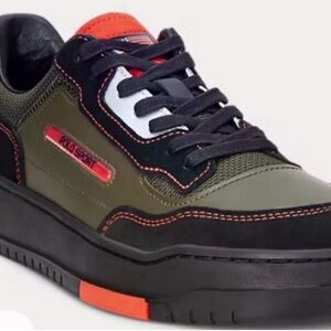 Polo by Ralph Lauren Men's Black and Olive Sneakers with Red Accents